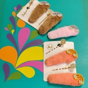 Kids Rainbow Hair Clips Set - Brown, Pink, and Orange